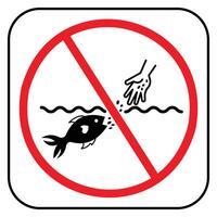 Do not feed the fishes icon illustration sign with red circle cross isolated on square white background. Simple flat cartoon art styled drawing for poster prints. vector