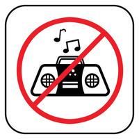 No music or radio audio sign icon illustration with red circle cross isolated on square white background. Simple flat cartoon styled drawing for poster prints or social media graphic design elements. vector