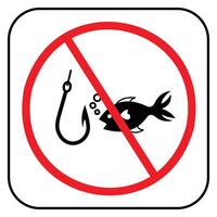 Do not feed the fishes icon illustration sign with red circle cross isolated on square white background. Simple flat cartoon art styled drawing for poster prints. vector