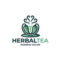 herbal green tea logo design vector