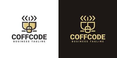 coffee code logo design vector