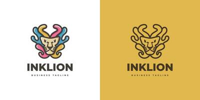 colorful and creative ink lion logo design vector