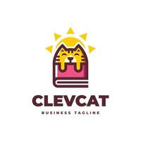 cute clever cat logo design vector