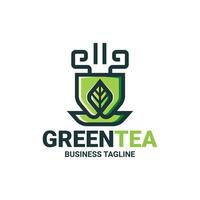 diseño de logotipo de taza de té verde vector