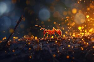 un línea de múltiple hormigas Moviente en un grupo en el suelo foto