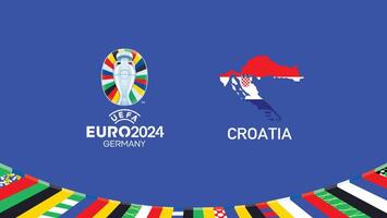 euro 2024 Croacia bandera mapa equipos diseño con oficial símbolo logo resumen países europeo fútbol americano ilustración vector