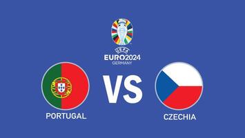 Portugal y Chequia partido euro 2024 emblema bandera equipos diseño con oficial símbolo logo resumen países europeo fútbol americano ilustración vector