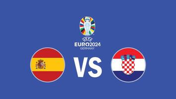 España y Croacia partido euro 2024 emblema bandera equipos diseño con oficial símbolo logo resumen países europeo fútbol americano ilustración vector