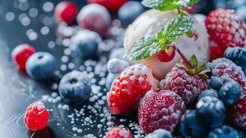 ice cream balls berries and fruits. photo