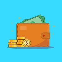 Wallet with Money and Gold Coin Illustration vector