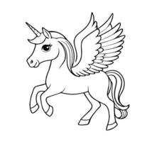 unicornio con alas. magia hada caballo. colorante libro página para niños vector