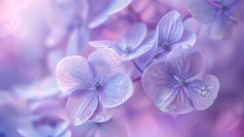 Close up of light purple lacecap hydrangea flowers wallpaper background, Kagoshima, Kyushu, Japan, soft focus photo