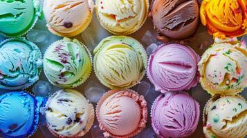 Lots of delicious colorful ice cream. photo