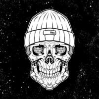 line art of robot head skull using beanie with detailed robotic illustration vector