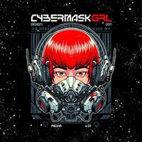 illustration of a red haired girl using a future mask in a robotic style vector