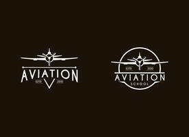 Light aircraft airline logo design rounded emblem mountain element vector