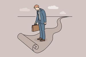 Business man standing at end of path, as metaphor for limitations in career growth vector