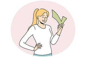 Smiling woman with check sign in hands vector