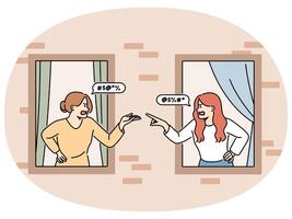 Angry women neighbors quarrelling in windows vector