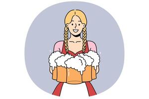 Smiling waitress serving beer on Oktoberfest vector