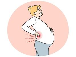 Tired pregnant woman suffer from backache vector