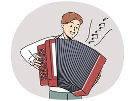 Smiling man play on accordion vector