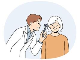 Doctor examine old patient ear vector