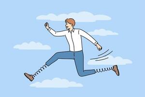 Running business man with springs instead of legs is in hurry to complete manager task in order vector