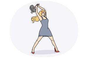 Woman with hammer in hands feel powerful vector