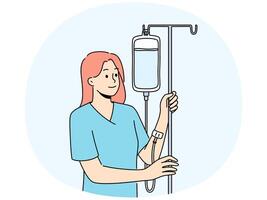 Happy woman with intravenous saline drip vector