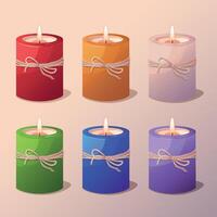 Set of realistic colorful wax candles with fire vector