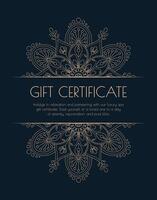 Luxury gold gift certificate with mandala for spa. vector