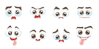 Comic face expressions illustrations set. vector