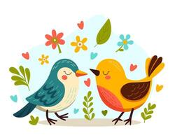 Cute spring birds. cartoon illustration. vector