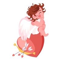 Cute cupid sitting on the top of the heart with arrows. Valentines day concept. Cartoon character design. 14 February festivity concept. illustration vector