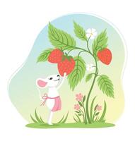 linda verano ilustración con ratón en jardín. vector
