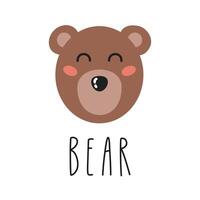 Cute cartoon bear head with lettering. Kids design for print, poster, stickers, nursery. vector