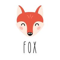 Cute cartoon red fox head with lettering. Kids design for print, poster, stickers, nursery. vector