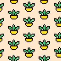 Pixel art element seamless pattern. Seamless pattern with one element cactus in pixel style. illustration vector