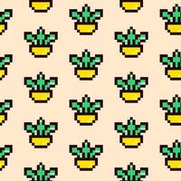 Pixel art element seamless pattern. Seamless pattern with one element cactus in pixel style. illustration vector