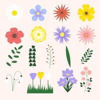 Flower collection spring flat. Set of minimalistic florars. illustration vector