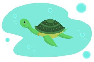 Turtle character cartoon. Green sea turtle in flat style. illustration vector