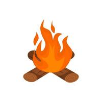 Campfire cartoon. Burning bonfire with wood. Isolated icon on white background. illustration vector