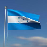 Honduras Flag is waving in front of a blue sky with blurred clouds in the background photo