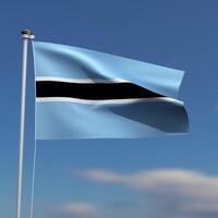 Botswana Flag is waving in front of a blue sky with blurred clouds in the background photo