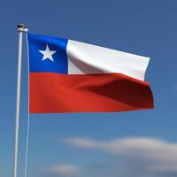 Chile Flag is waving in front of a blue sky with blurred clouds in the background photo