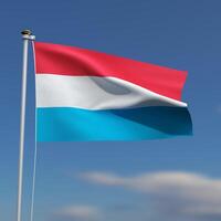 Luxemburgo bandera es ondulación en frente de un azul cielo con borroso nubes en el antecedentes foto