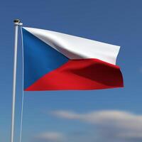 Czech Republic Flag is waving in front of a blue sky with blurred clouds in the background photo