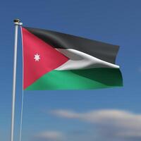 Jordan Flag is waving in front of a blue sky with blurred clouds in the background photo