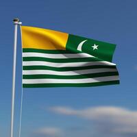 Kashmir Flag is waving in front of a blue sky with blurred clouds in the background photo